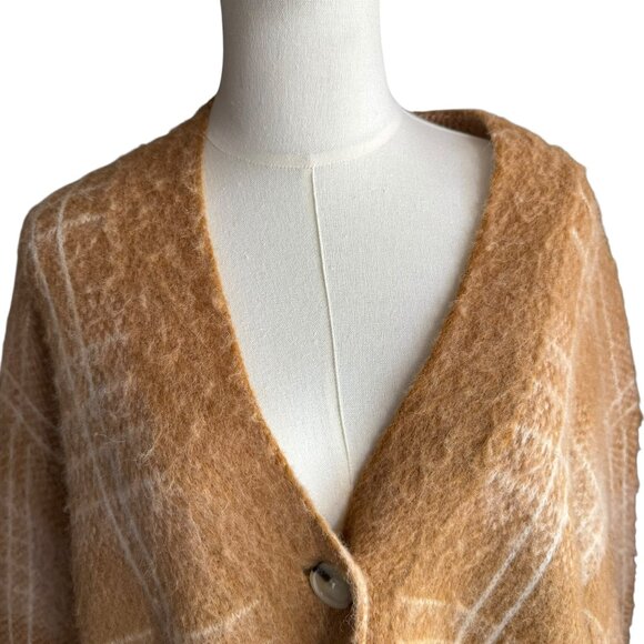 Vince Alpaca Blend Plaid Cardigan Sweater M/L | Tan & Ivory Button Front | NWT - Picture 4 of 9